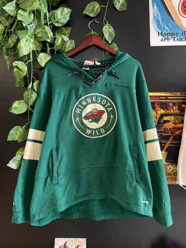Minnesota Wild Hockey Hoodie Y2K Forest Green Sportswear NHL Lace Up Logo Authen